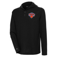 New York Knicks Antigua Strong Hold Long Sleeve Henley Hoodie basketball T-shirt - Black