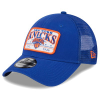 New York Knicks New Era Plate Oversized Patch Trucker 9FORTY Adjustable Hat - Blue New York Knicks New Era Plate Oversized Patch Trucker 9FORTY Adjustable Hat - Blue