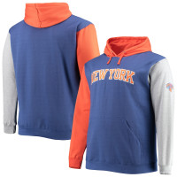 New York Knicks Fanatics Branded Big & Tall Double Contrast basketball Pullover Hoodie - Royal/Orange
