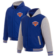 New York Knicks JH Design Reversible Poly-Twill Hooded Jacket with Fleece Sleeves - Royal/Gray