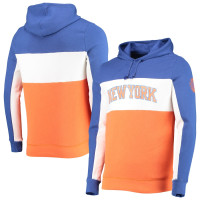 New York Knicks Junk Food Wordmark Colorblock Fleece basketball Pullover Hoodie - Blue/White