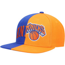 New York Knicks Mitchell & Ness Half and Half Snapback Hat - Royal/Orange New York Knicks Mitchell & Ness Half and Half Snapback Hat - Royal/Orange