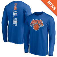 Men's OG Anunoby # 8 New York Knicks Playmaker Player Long Sleeve Blue T-Shirt