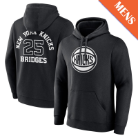 Men's Mikal Bridges # 25 New York Knicks Player Monochrome Black Pullover Hoodie