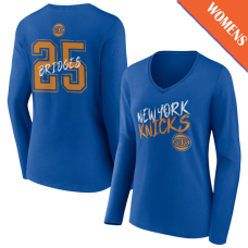 Women's Mikal Bridges # 25 New York Knicks Hustle Long Sleeve V-Neck Blue T-Shirt