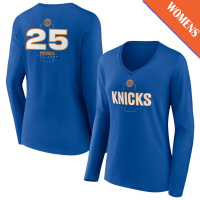 Women's Mikal Bridges # 25 New York Knicks Player Midfielder Long Sleeve V-Neck Blue T-Shirt