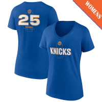 Women's Mikal Bridges # 25 New York Knicks Player Midfielder V-Neck Blue T-Shirt