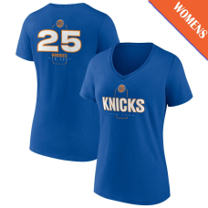 Women's Mikal Bridges # 25 New York Knicks Player Midfielder V-Neck Blue T-Shirt