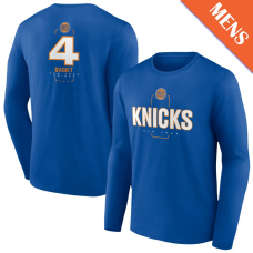 Men's Pacome Dadiet # 4 New York Knicks Player Midfielder Long Sleeve Blue T-Shirt