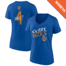 Women's Pacome Dadiet # 4 New York Knicks Hustle V-Neck Blue T-Shirt