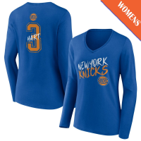 Women's Josh Hart # 3 New York Knicks Hustle Long Sleeve V-Neck Blue T-Shirt