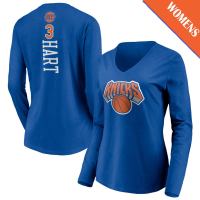 Women's Josh Hart # 3 New York Knicks Playmaker Player Long Sleeve V-Neck Blue T-Shirt
