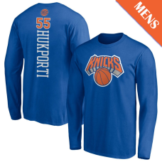 Men's Ariel Hukporti # 55 New York Knicks Playmaker Player Long Sleeve Blue T-Shirt