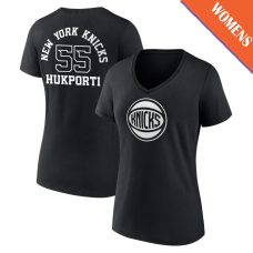 Women's Ariel Hukporti # 55 New York Knicks Player Monochrome V-Neck Black T-Shirt