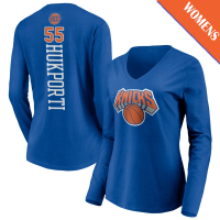 Women's Ariel Hukporti # 55 New York Knicks Playmaker Player Long Sleeve V-Neck Blue T-Shirt