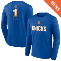 Men's Cameron Payne # 1 New York Knicks Player Midfielder Long Sleeve Blue T-Shirt