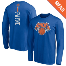 Men's Cameron Payne # 1 New York Knicks Playmaker Player Long Sleeve Blue T-Shirt