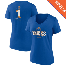 Women's Cameron Payne # 1 New York Knicks Player Midfielder V-Neck Blue T-Shirt