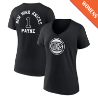 Women's Cameron Payne # 1 New York Knicks Player Monochrome V-Neck Black T-Shirt
