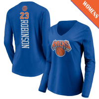 Women's Mitchell Robinson # 23 New York Knicks Playmaker Player Long Sleeve V-Neck Blue T-Shirt