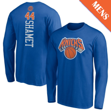 Men's Landry Shamet # 44 New York Knicks Playmaker Player Long Sleeve Blue T-Shirt