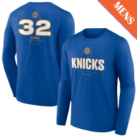 Men's Karl-Anthony Towns # 32 New York Knicks Player Midfielder Long Sleeve Blue T-Shirt