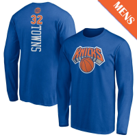 Men's Karl-Anthony Towns # 32 New York Knicks Playmaker Player Long Sleeve Blue T-Shirt