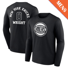 Men's Delon Wright # 0 New York Knicks Player Monochrome Long Sleeve Black T-Shirt