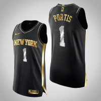 Men's New York Knicks Bobby Portis #1 Authentic Golden Limited Edition Black Jersey