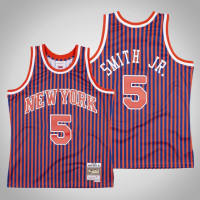 Men's Knicks Dennis Smith Jr. #5 Red Striped Jersey