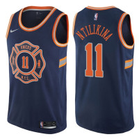 Men's 2017-18 Season Frank Ntilikina New York Knicks #11 City Edition Navy Swingman Jersey